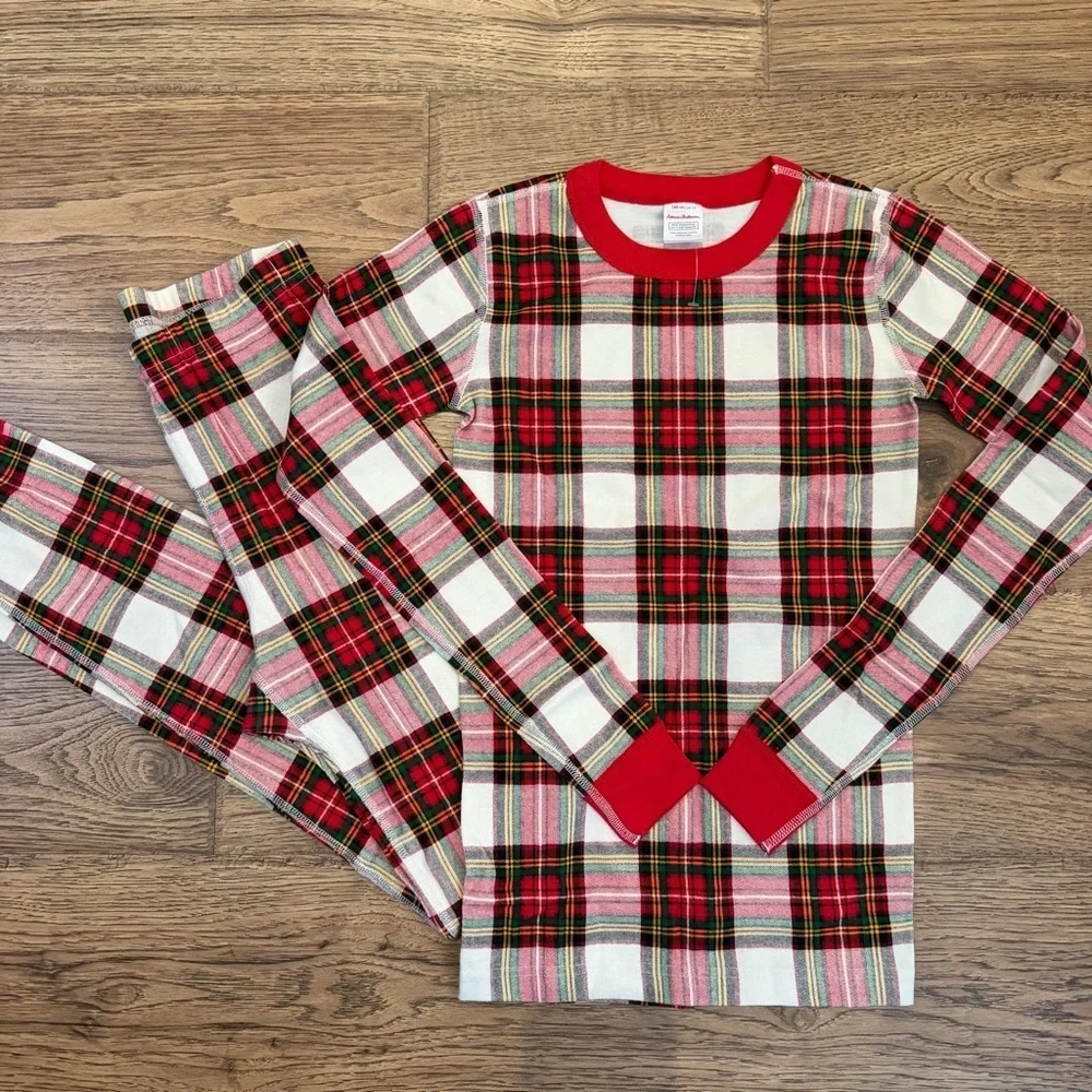 Boys Girls HANNA ANDERSSON Set Pajamas 14 Red PLAID Long Sleeve Holiday Family
